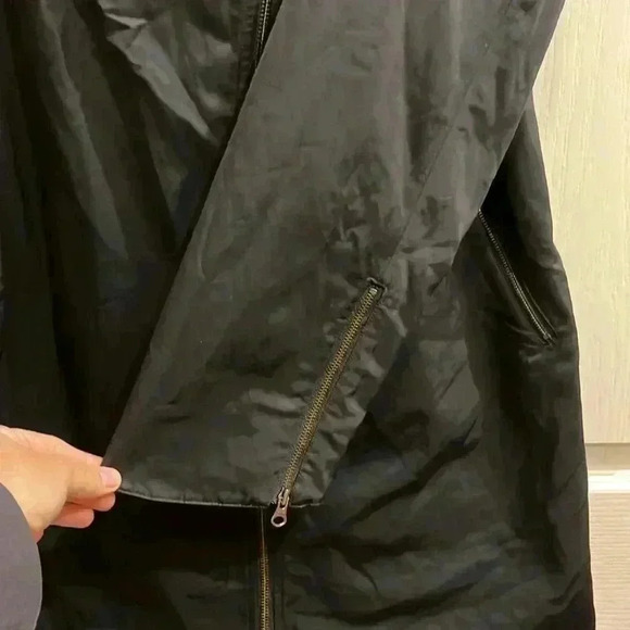 EUC Eileen Fisher Funnel Neck Long Asymmetrical Coat Jacket Fleece Lined Sz L - Picture 4 of 12